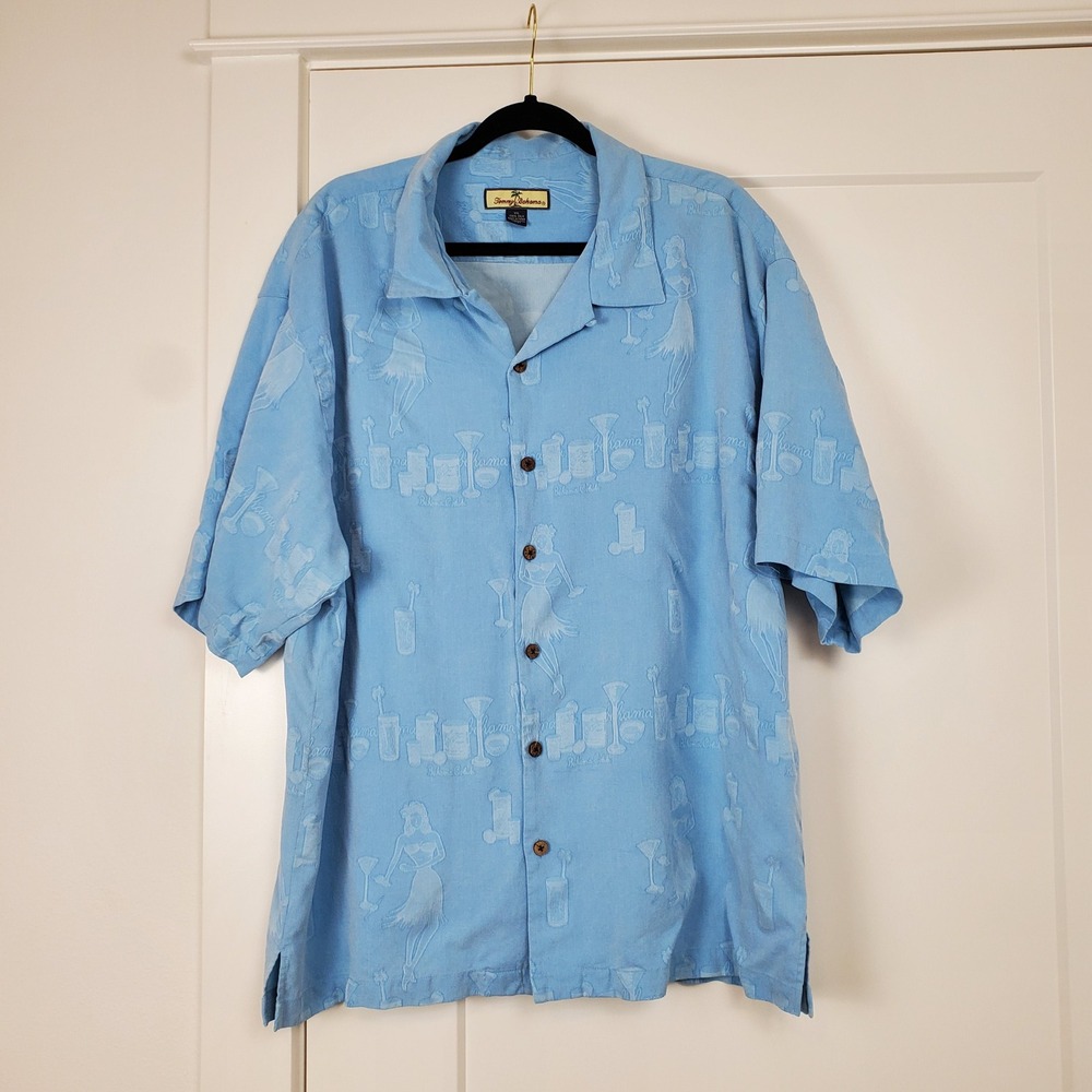 Tommy Bahama 100% Silk Hula Girl Cocktail Jacquard Button Down Shirt Mens XXL